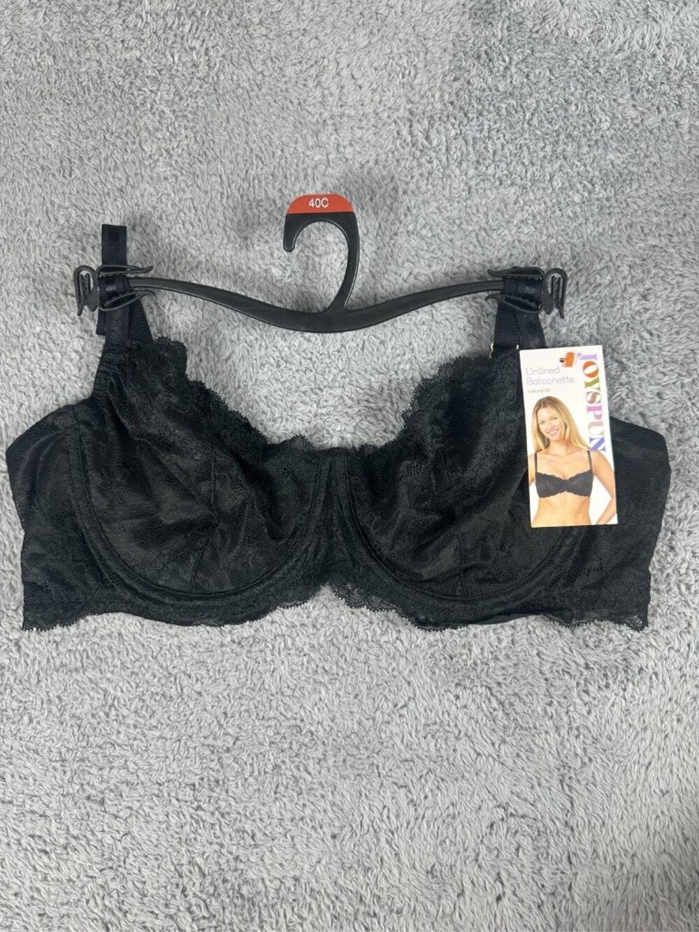 Joyspun Women's Unlined Balconette Bra Black Floral Lace Underwire 40C